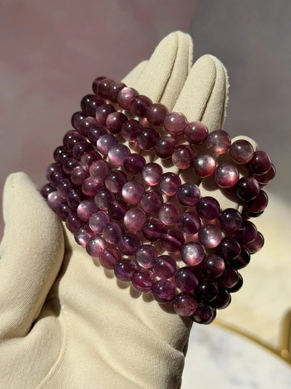 Purple Mica Beaded Bracelet (Bead Size: 7mm)